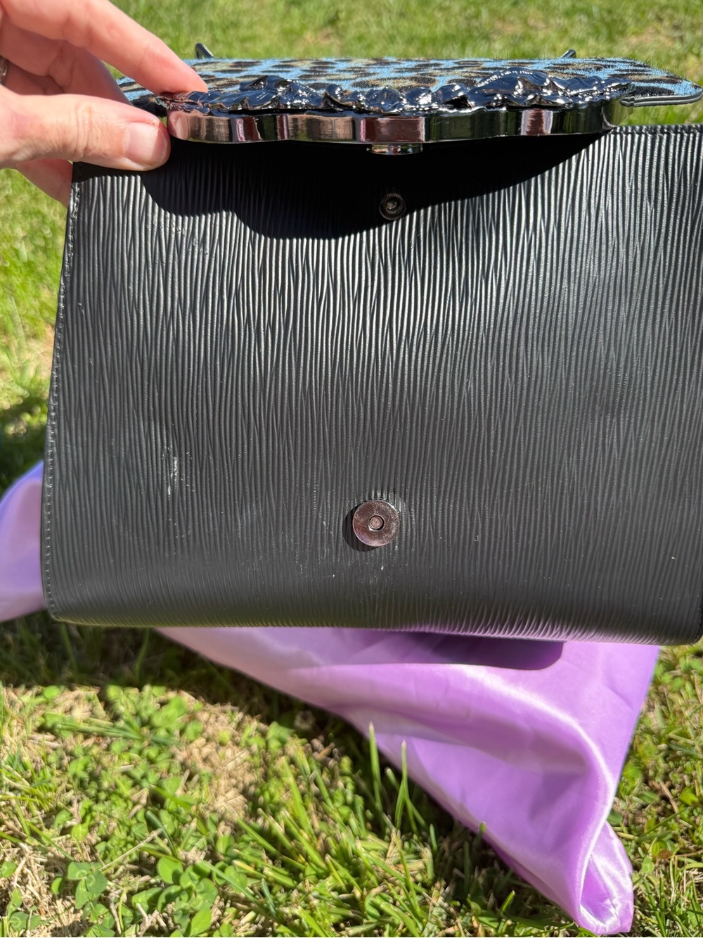 Sharif Legacy Leopard Haircalf and Epi Leather Engraved Leaf Satchel. - Picture 7 of 13